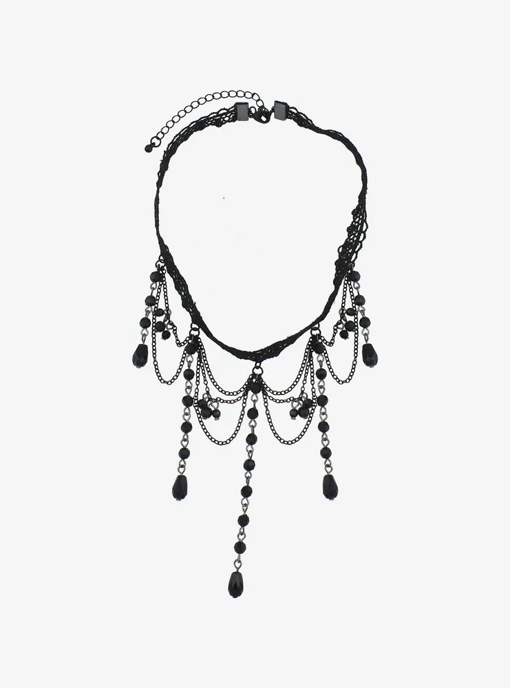 Cosmic Aura Black Lace Beaded Choker