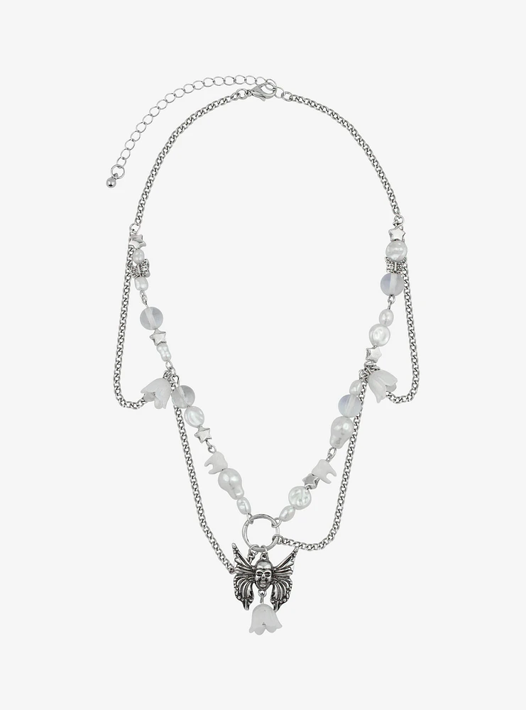 Thorn & Fable Winged Skull Flower Chain Necklace