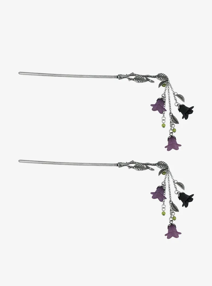 Thorn & Fable Purple & Black Flower Hair Stick Set