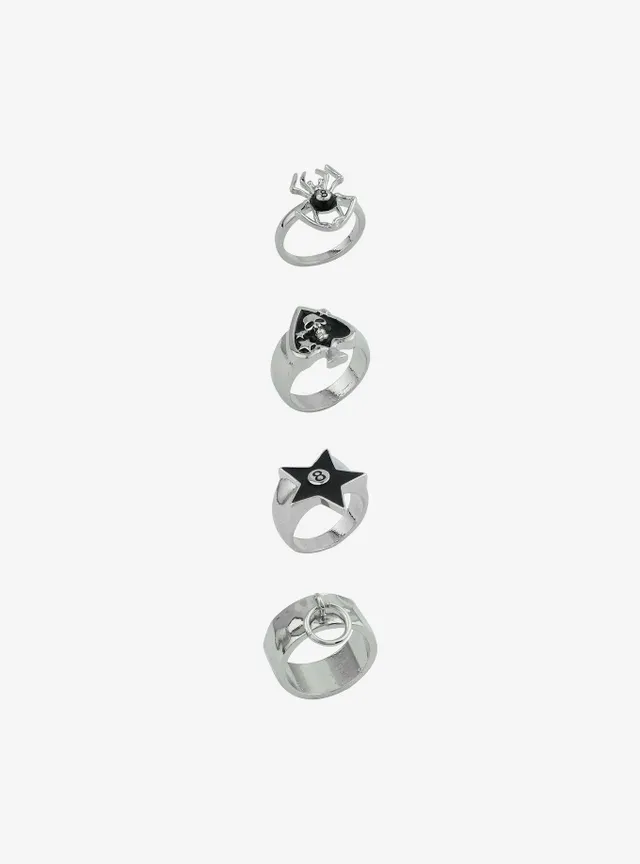 Silver Studded Assorted Ring Set - 8 Pack