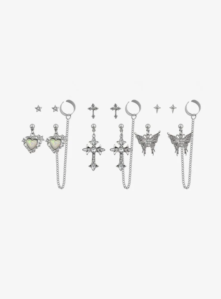 Social Collision® Bling Heart & Sparkle Stud & Cuff Earring Set