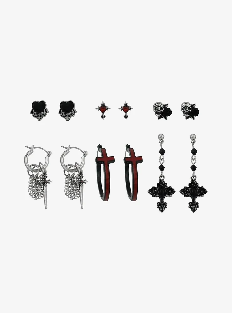 Red Gothic Cross Earring Set