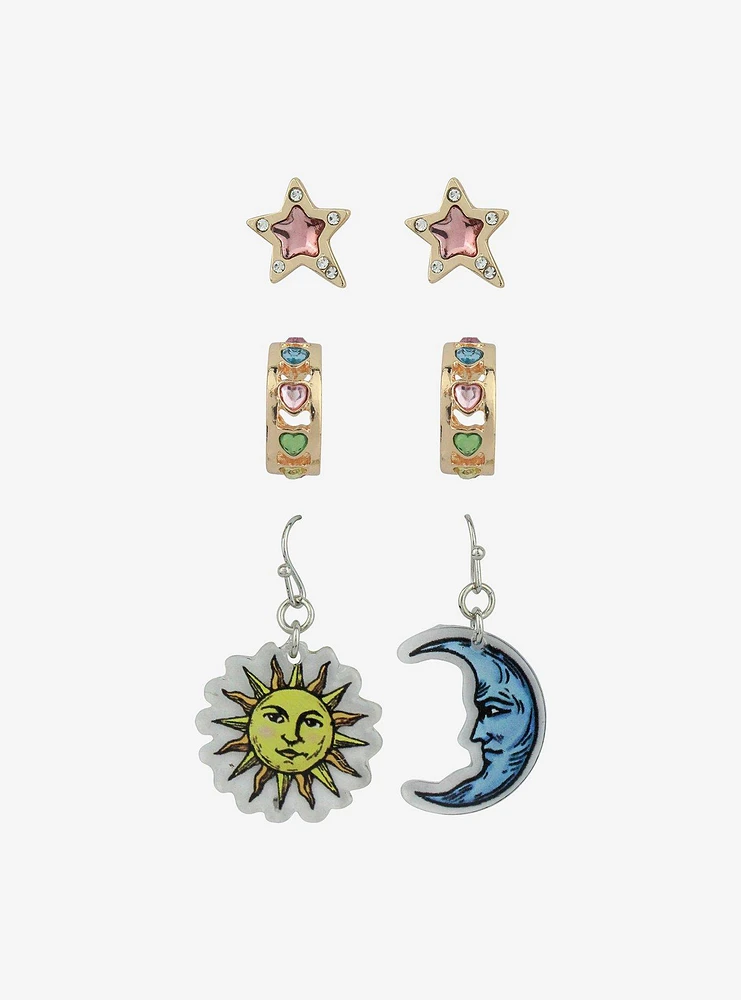 Cosmic Aura Moon Sun & Stars Jeweled Earring Set