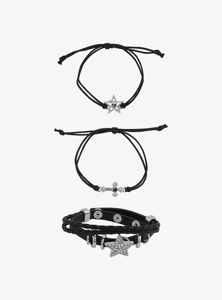 Social Collision® Star Cord & Faux Leather Bracelet Set