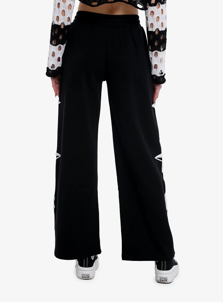 Skull Star Fuzzy Patch Wide Leg Girls Lounge Pants