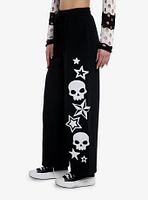 Skull Star Fuzzy Patch Wide Leg Girls Lounge Pants