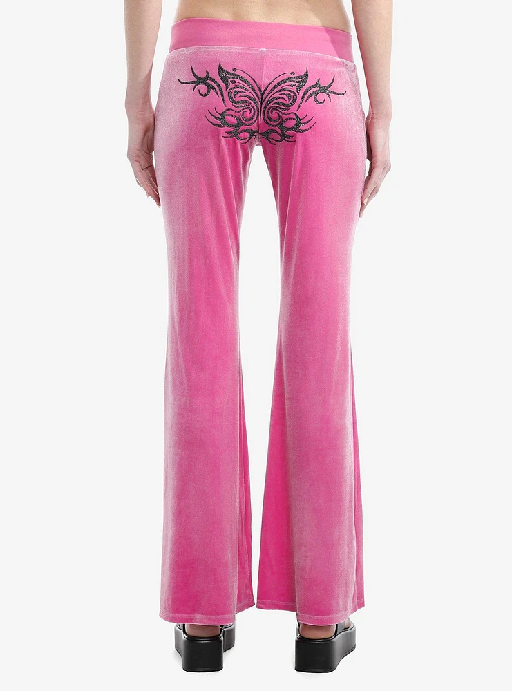 Sweet Society Pink Glitter Butterflies Velvet Girls Lounge Pants