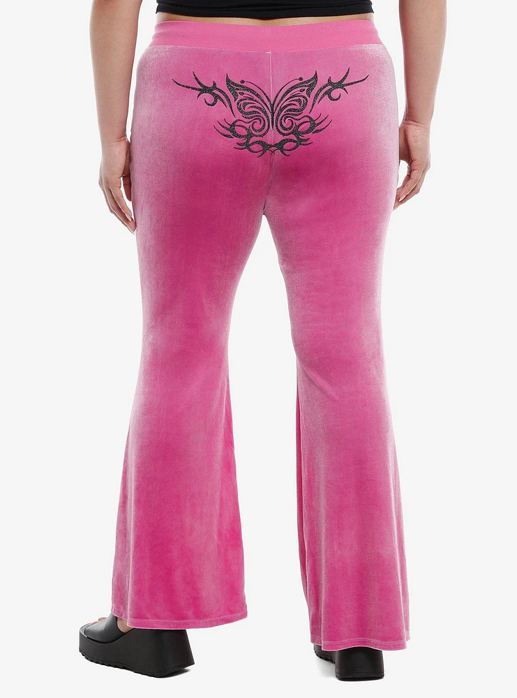 Sweet Society Pink Glitter Butterflies Velvet Girls Lounge Pants Plus