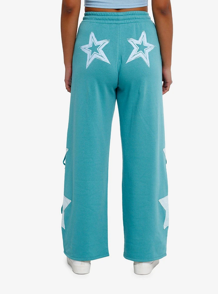 Sweet Society® Teal Star Lace-Up Wide Leg Girls Lounge Pants