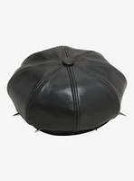 Black Faux Leather Skull Spike Cabbie Hat