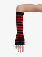 Red & Black Stripe Plush Star Arm Warmers