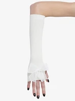 White Ribbed Ribbon Bow Arm Warmers