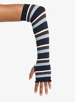 Earthy Blue Stripe Lettuce Edge Arm Warmers