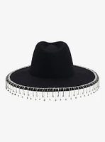 Black Rhinestone Fringe Wide-Brim Hat