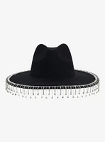 Black Rhinestone Fringe Wide-Brim Hat