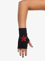 Red Glitter Star Fingerless Gloves