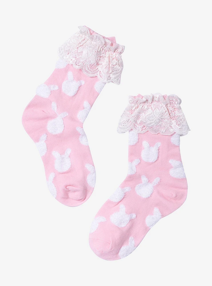 Pink Bunny Lace Bow Ankle Socks