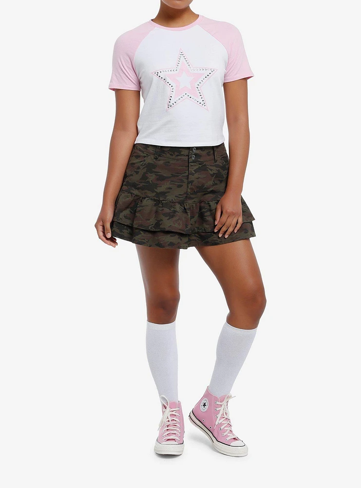 Sweet Society Rhinestone Star Girls Crop Baby Raglan T-Shirt