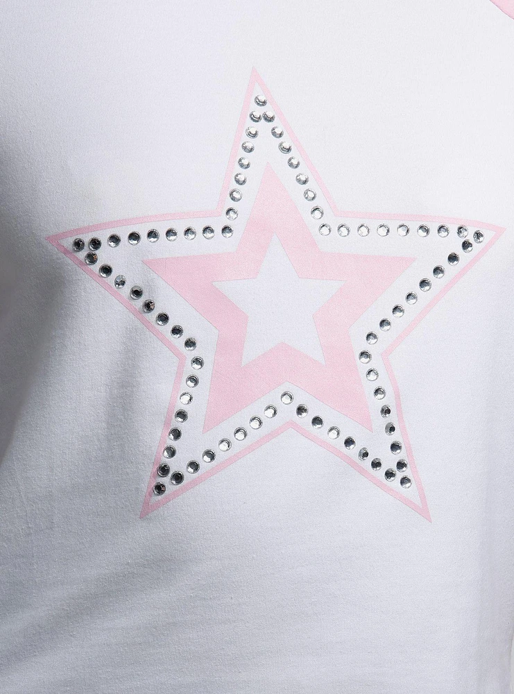 Sweet Society Rhinestone Star Girls Crop Baby Raglan T-Shirt