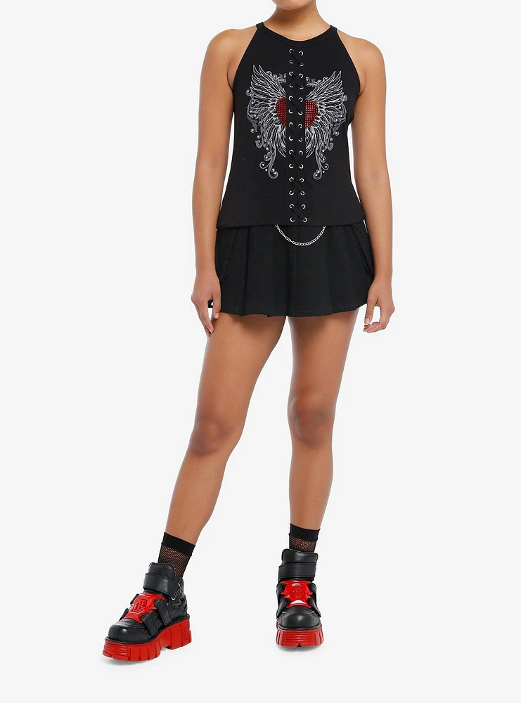 Social Collision Winged Heart Lace-Up Girls Tank Top