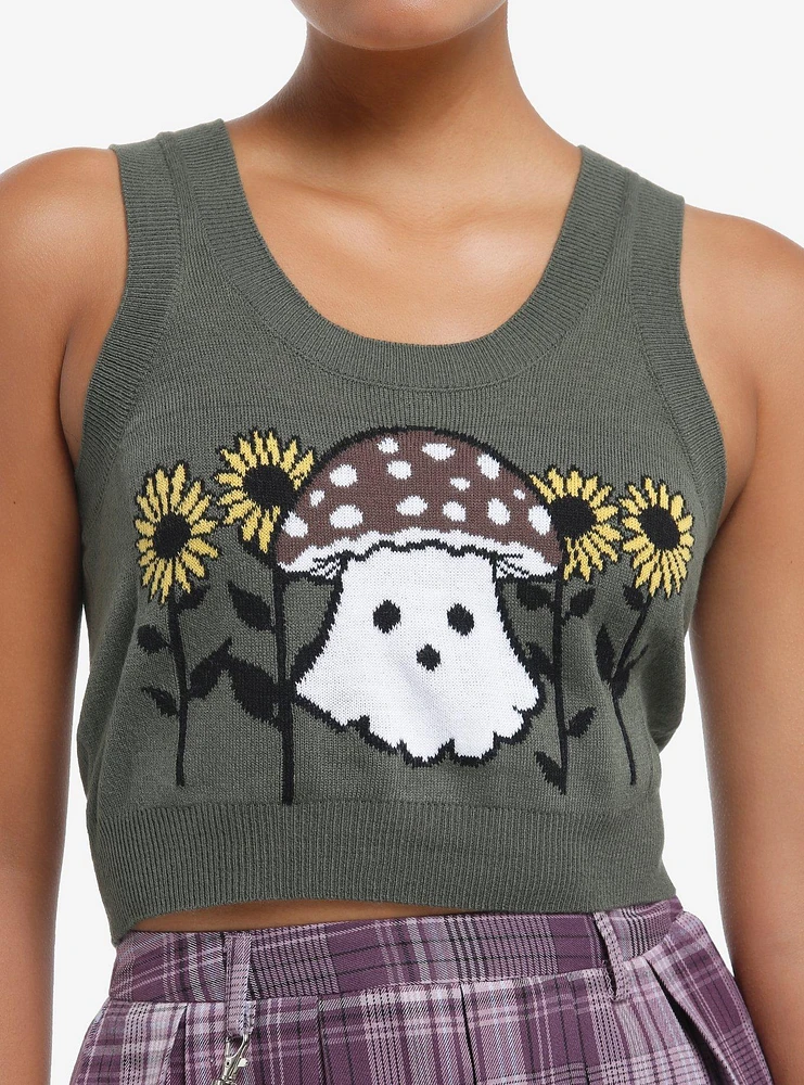 Thorn & Fable Mushroom Ghost Girls Crop Cardigan Tank Top Set