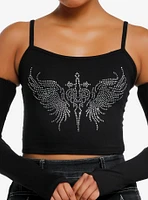 Social Collision Rhinestone Winged Heart Dagger Girls Tank Top With Arm Warmers
