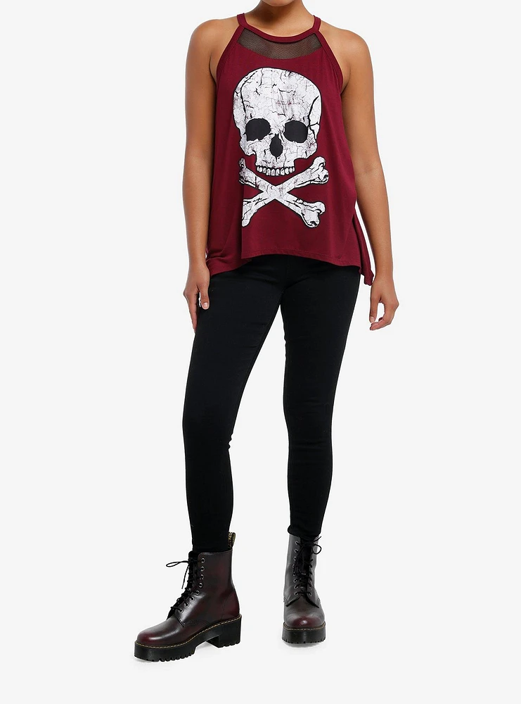 Social Collision Skull Fishnet Panel Girls Tank Top