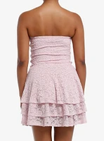 Sweet Society Pink Lace Ruffle Strapless Dress