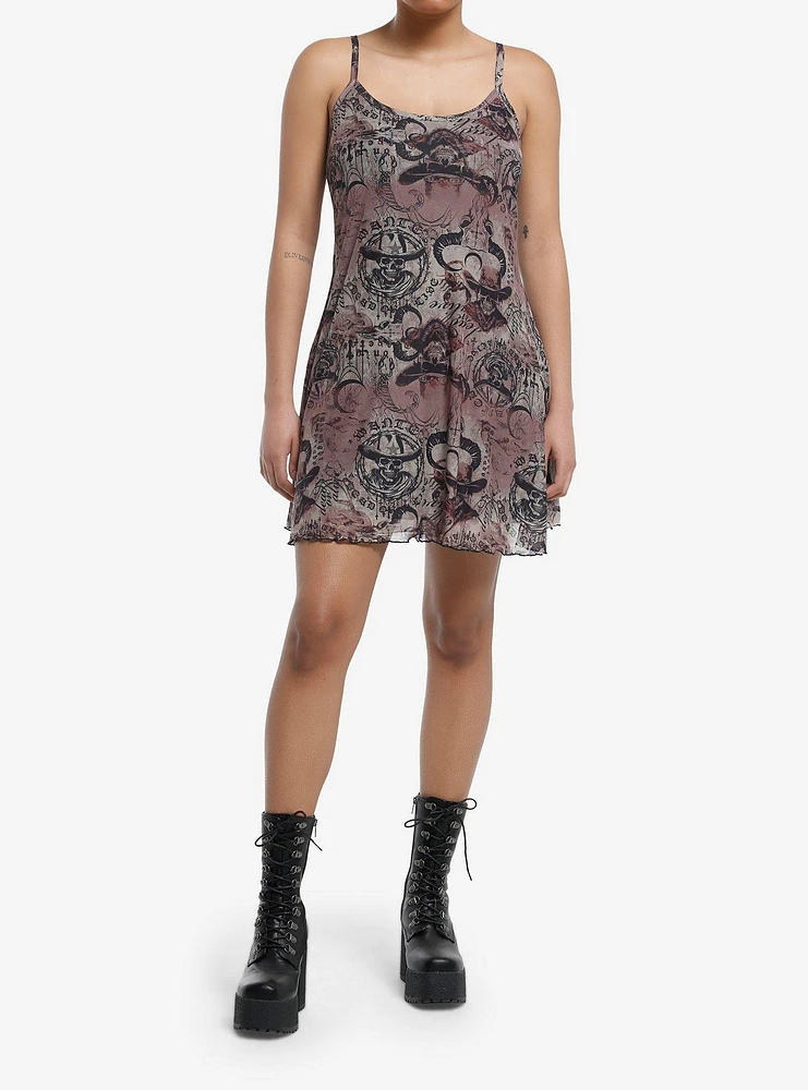 Cosmic Aura Skull Cowboy Slip Dress