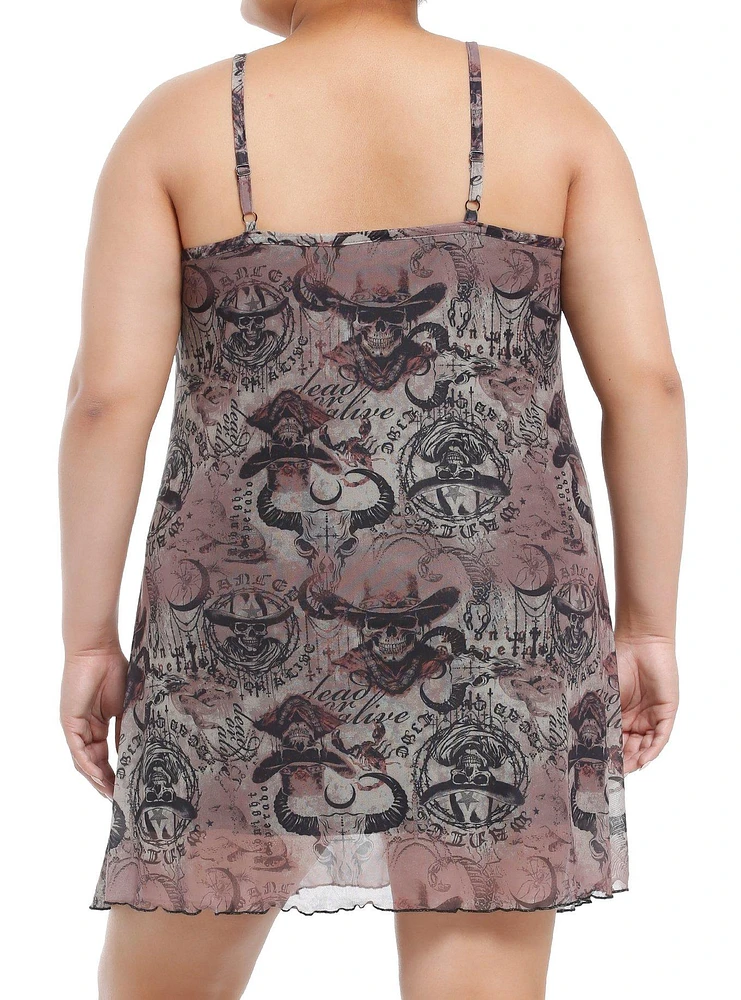 Cosmic Aura Skull Cowboy Slip Dress Plus