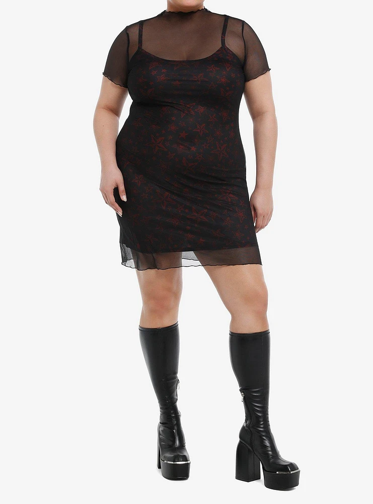 Social Collision Red & Black Star Twofer Cami Dress Plus