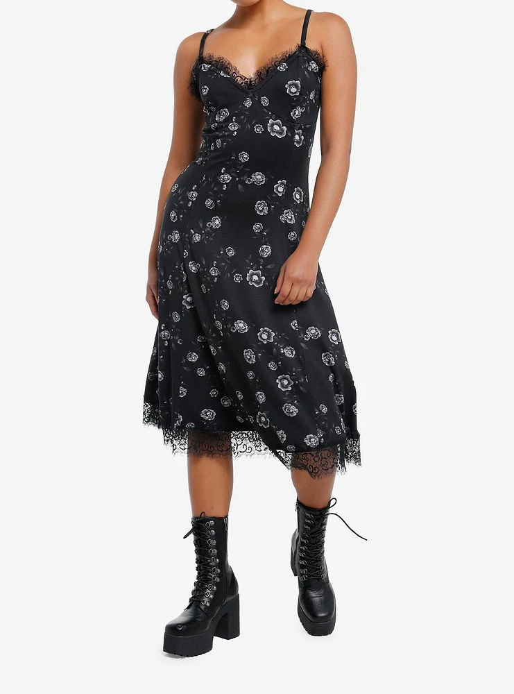 Cosmic Aura Skull Rose Midi Slip Dress