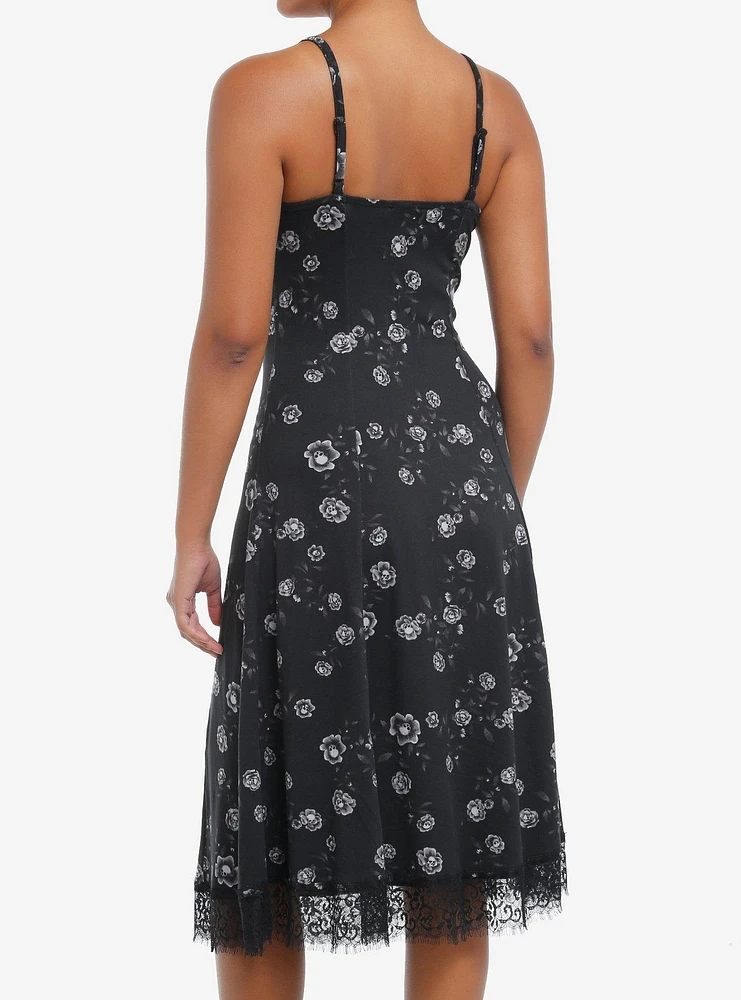 Cosmic Aura Skull Rose Midi Slip Dress