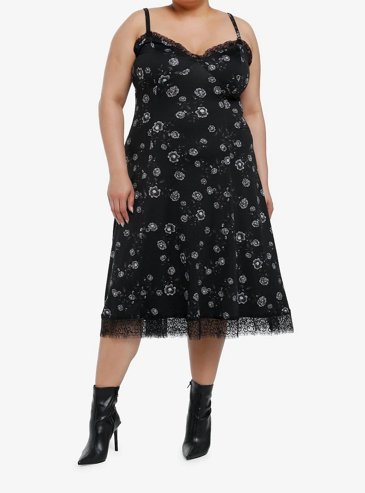 Cosmic Aura Skull Rose Midi Slip Dress Plus