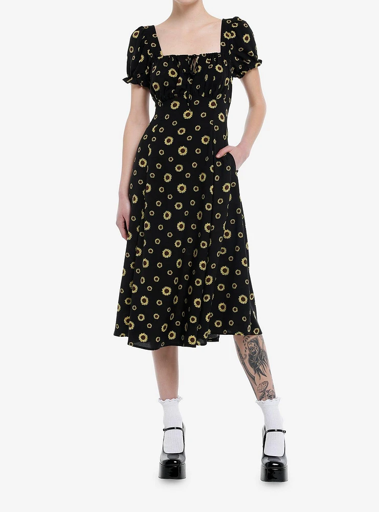 Thorn & Fable Yellow Sunflower Empire Midi Dress