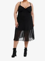 Cosmic Aura Black Lace Mesh Midi Dress Plus