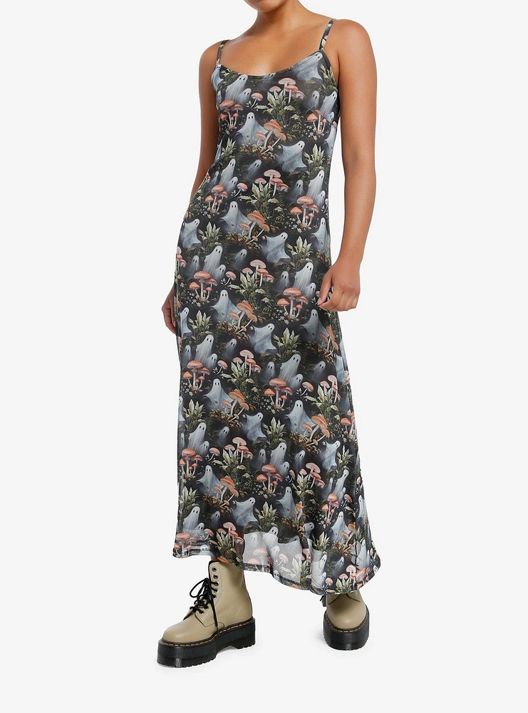 Thorn & Fable Mushrooms Ghosts Strappy Midaxi Dress