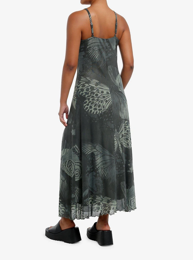 Thorn & Fable Green Butterfly Slit Maxi Dress