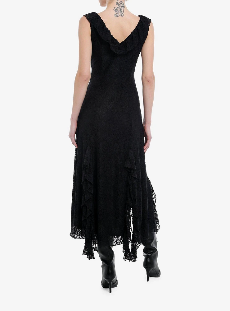 Cosmic Aura Black Lace Slit Maxi Dress