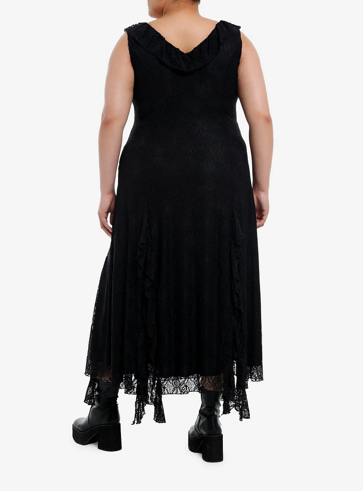 Cosmic Aura Black Lace Slit Maxi Dress Plus