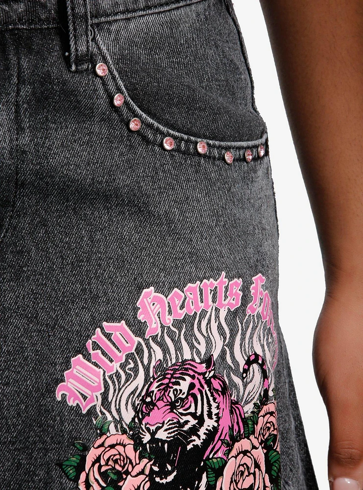Sweet Society Pink Tiger Denim Mini Skirt