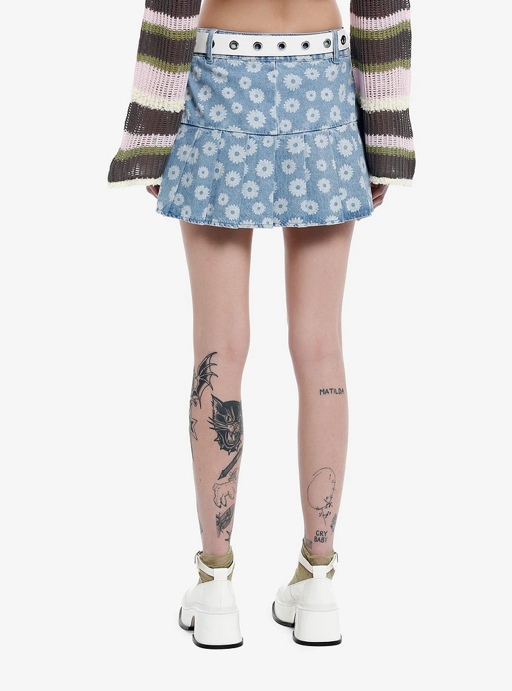 Sweet Society Daisy Heart Belt Denim Mini Skirt