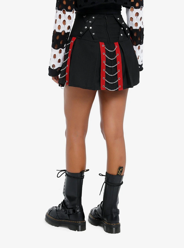 Social Collision Black & Red Chains Pleated Skirt