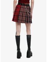 Social Collision Split Plaid Pleated Skirt With Grommet Belt & Chain