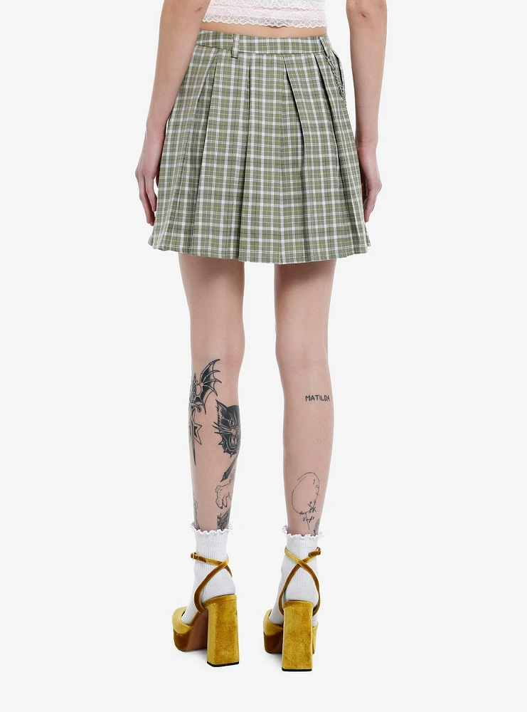 Sweet Society Sage Green Plaid Chain Skirt