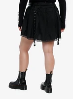 Social Collision Black Grommet Strap Pleated Skirt With Belt Plus