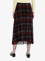 Sweet Society Grey & Red Plaid Mesh Midi Skirt