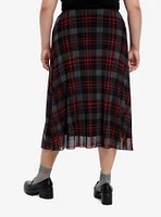 Sweet Society Grey & Red Plaid Mesh Midi Skirt Plus