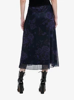Cosmic Aura Purple & Black Floral Midi Skirt