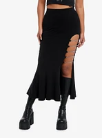 Social Collision Black Chain Slit Mermaid Midi Skirt